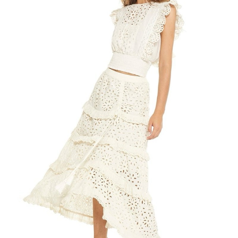 New Without Tags Misa Los Angeles Cream Lace Midi Skirt XS